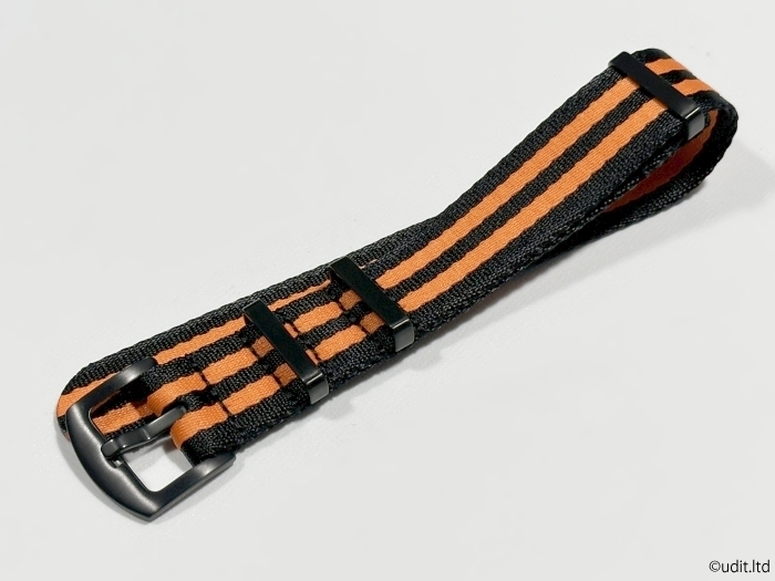 ラグ幅：20ｍｍ 高品質 光沢 NATO ストラップ 腕時計ベルト ブラック オレンジ ストライプ 時計用バンド ファブリック