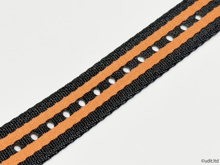 ラグ幅：20ｍｍ 高品質 光沢 NATO ストラップ 腕時計ベルト ブラック オレンジ ストライプ 時計用バンド ファブリック
