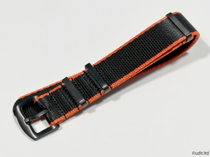 22mm 高品質 光沢NATOストラップ ブラック オレンジ 尾錠黒 腕時計ベルト ファブリック 時計用バンドの画像1