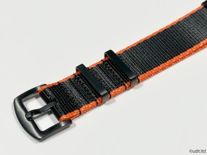 22mm 高品質 光沢NATOストラップ ブラック オレンジ 尾錠黒 腕時計ベルト ファブリック 時計用バンドの画像2