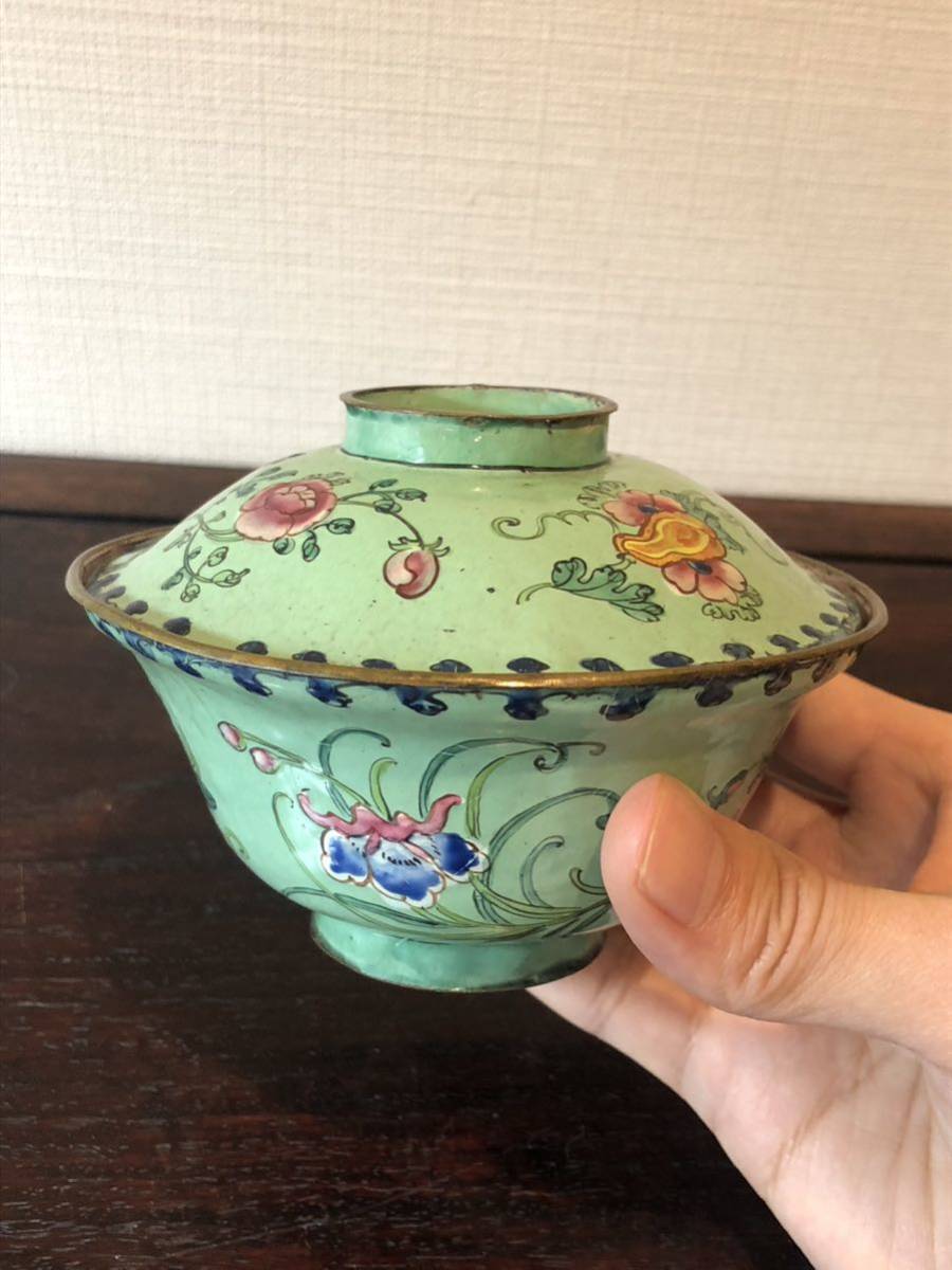 【コネクターの出品】琺瑯　蓋茶碗 古玩 煎茶道具 茶碗 状態が大変良い_画像10