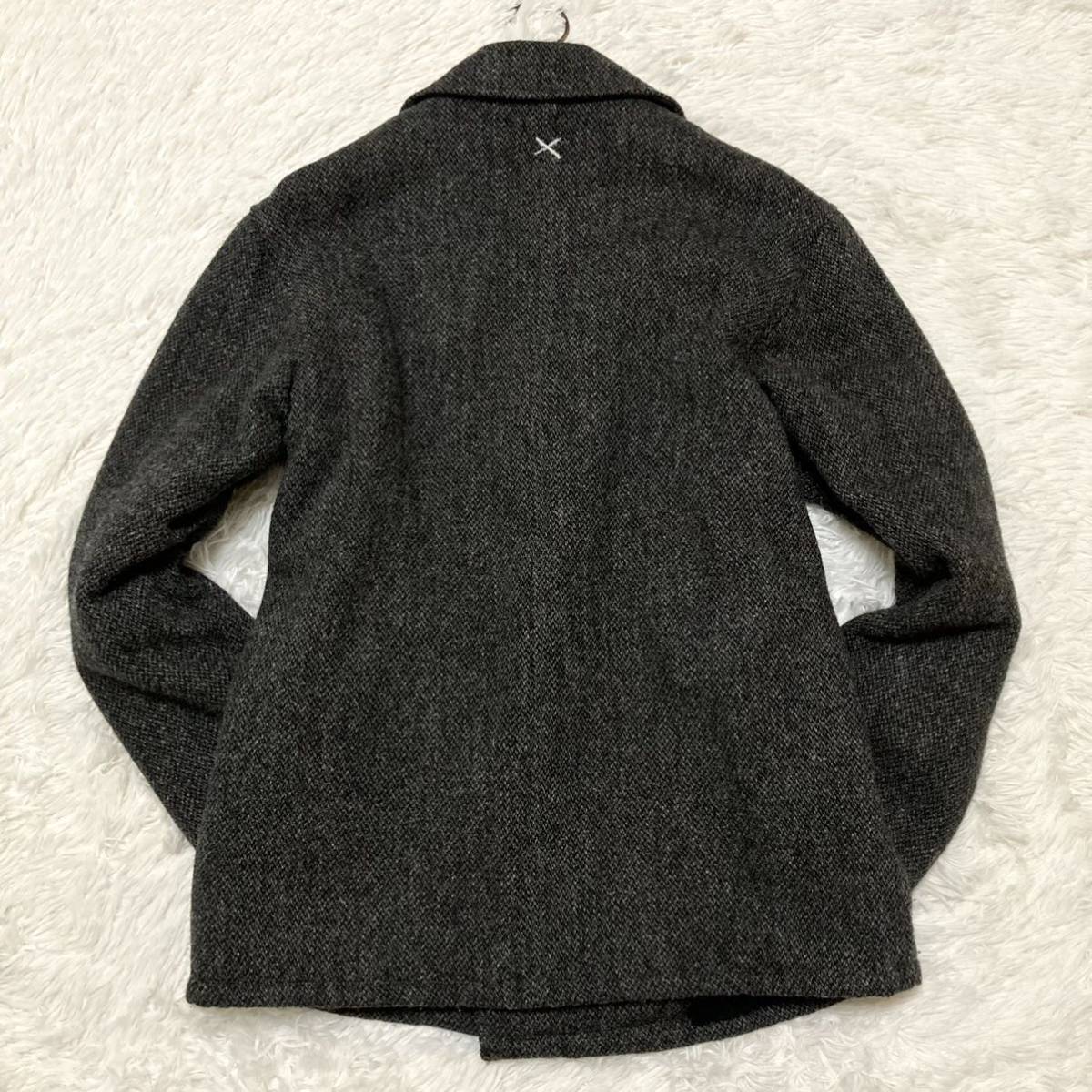 希少ナポレオンジャケットHarris Tweed ハリスツイード SiFULY ツイードジャケット ウール100% 裏起毛 ボア メタル 銀ボタン ピーコート_画像8