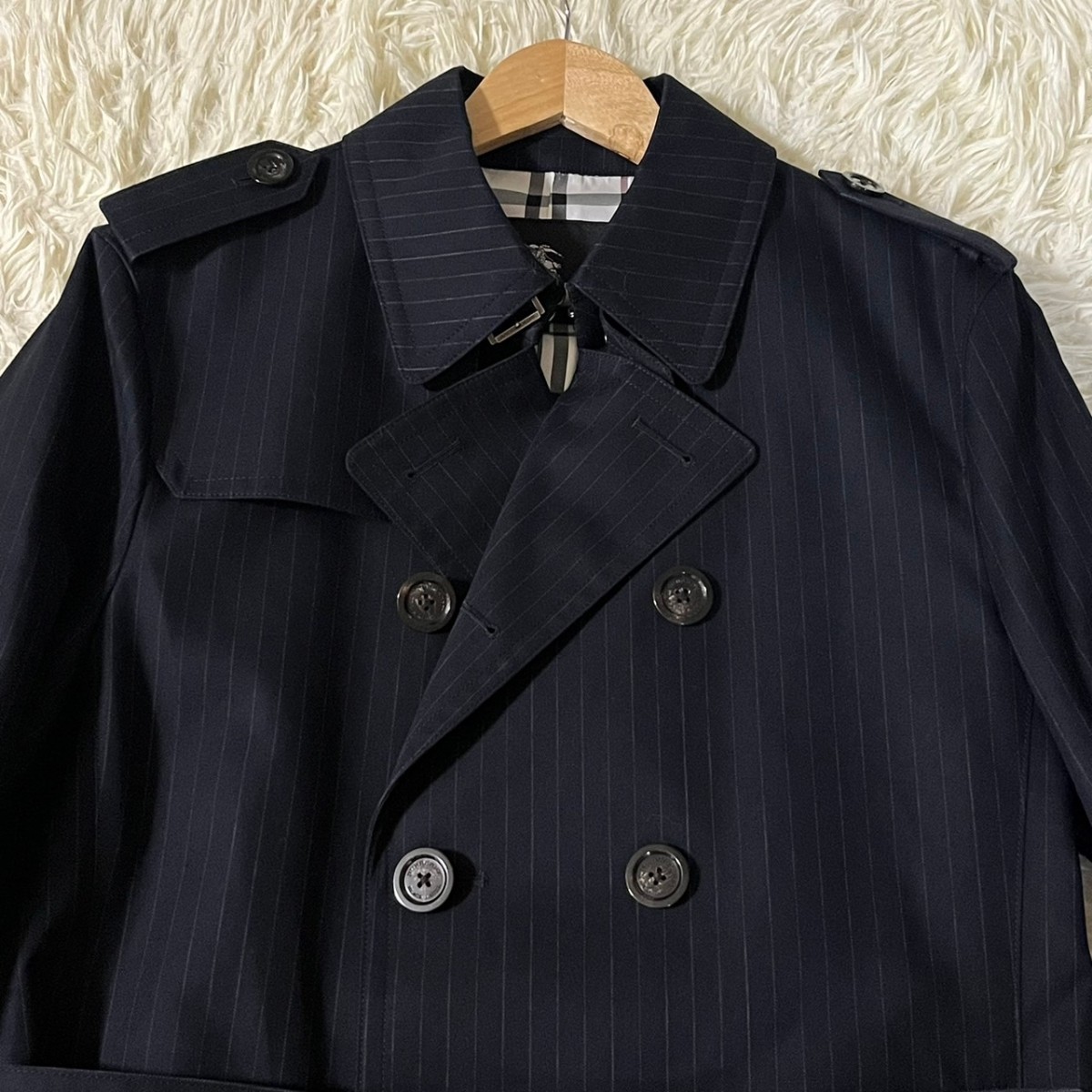 極美品★超希少LLサイズ!! バーバリーブラックレーベル BURBERRY BLACK LABEL トレンチコート ロング ノバチェック ベルト XL ストライプ_画像3