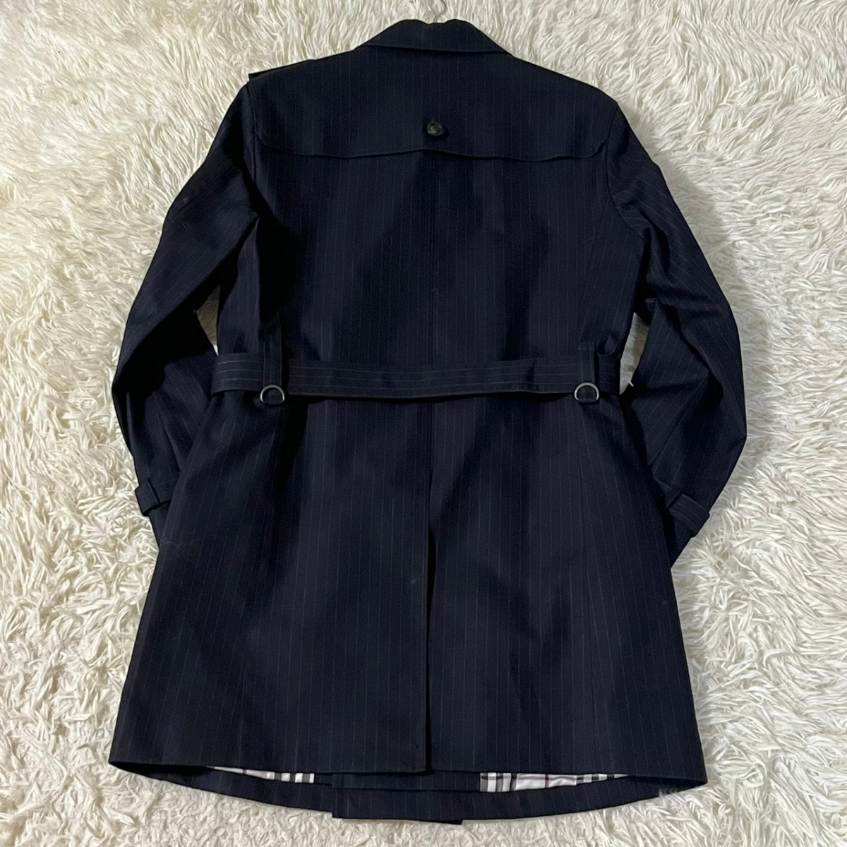 極美品★超希少LLサイズ!! バーバリーブラックレーベル BURBERRY BLACK LABEL トレンチコート ロング ノバチェック ベルト XL ストライプ_画像6