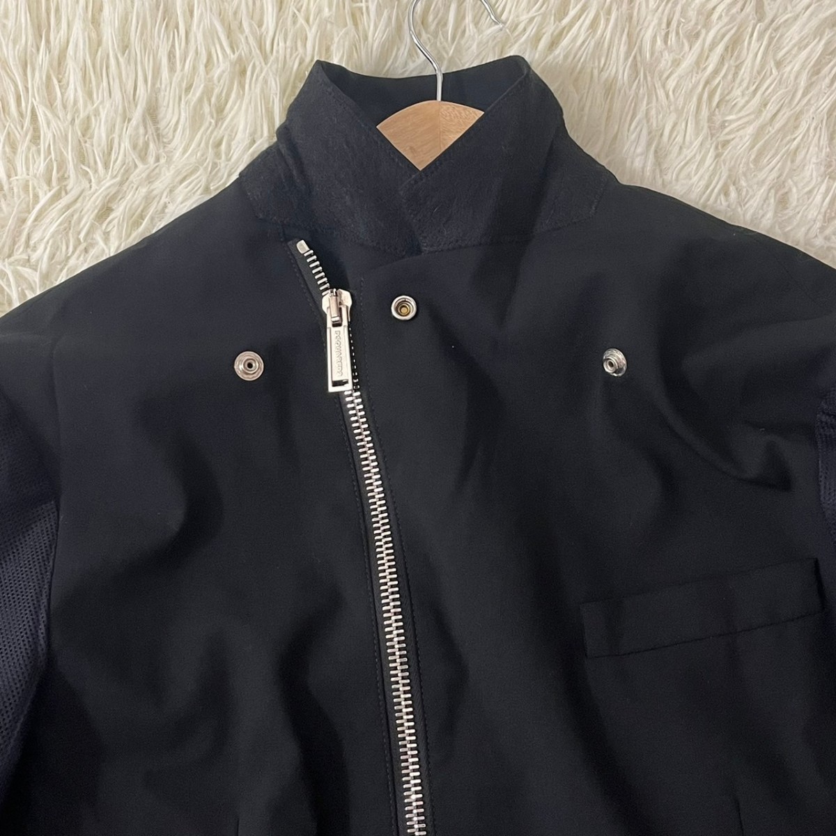 DSQUARED2 ディースクエアード ライダースジャケット 袖切替デザイン 袖ロゴライン入り ジップアップ ブラック 黒 ウール 50_画像4