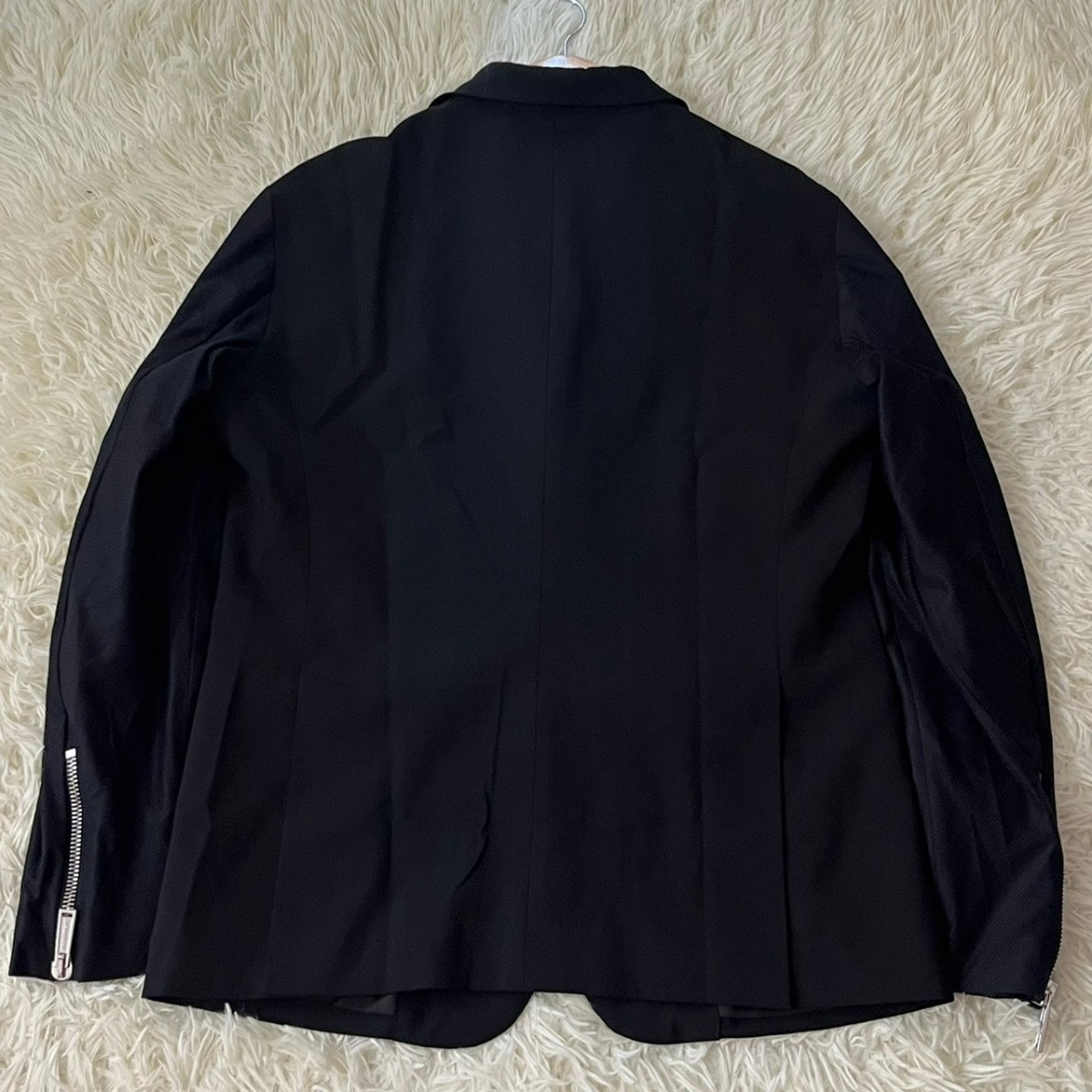 DSQUARED2 ディースクエアード ライダースジャケット 袖切替デザイン 袖ロゴライン入り ジップアップ ブラック 黒 ウール 50_画像7