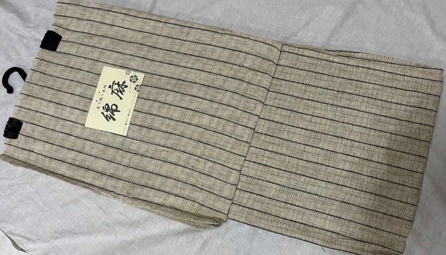  man yukata ot160LL size / beige group or unbleached cloth series .... feeling . black. . mochi . manner /LL size / flax 30% cotton 70%/ yukata festival flower fire convention / unused / outside fixed form shipping OK