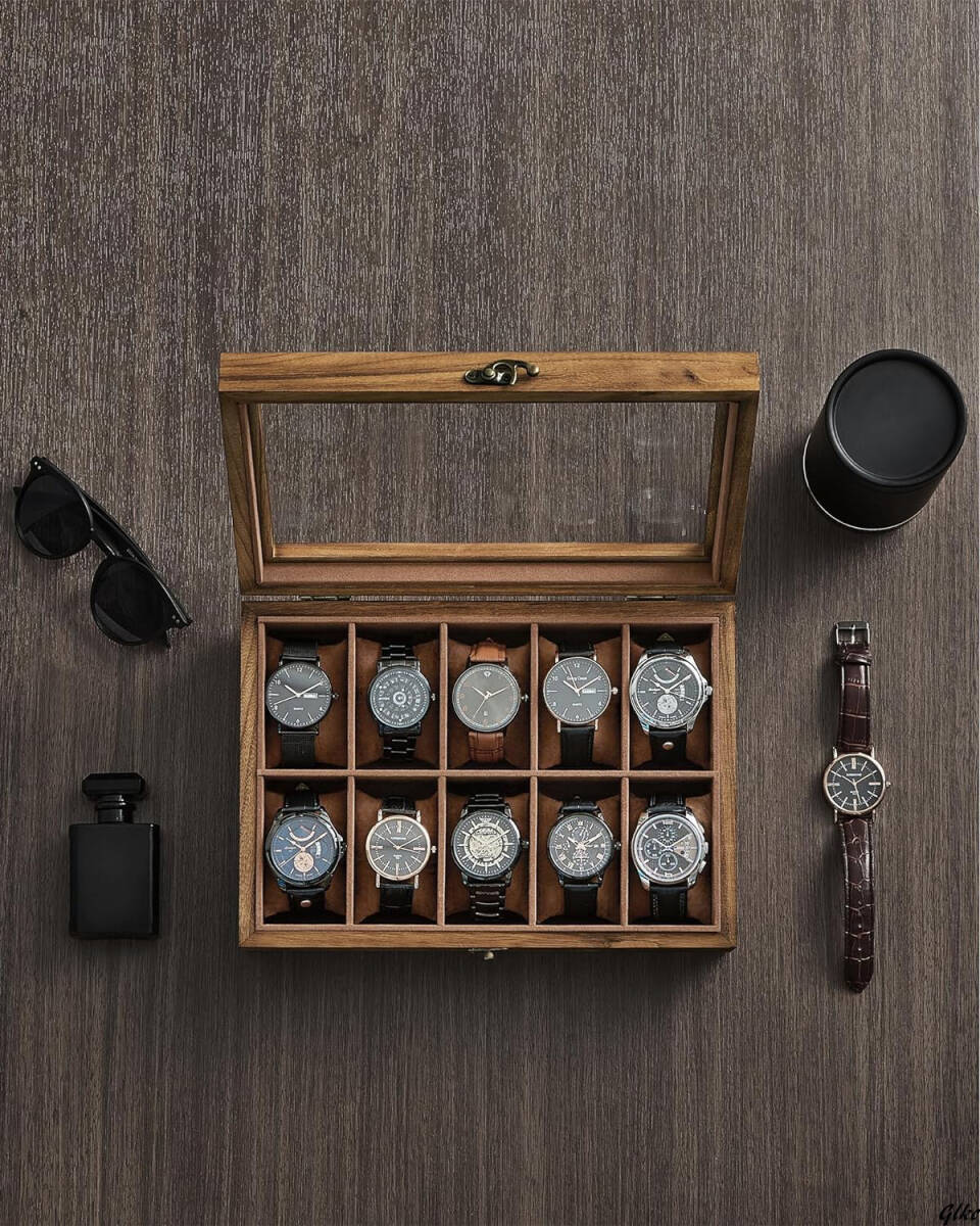 時計ケース 10本 ウォッチボックス アクセサリー保管 プレゼント 誕生日 ギフト 木製 腕時計収納 コレクションケース 透明窓