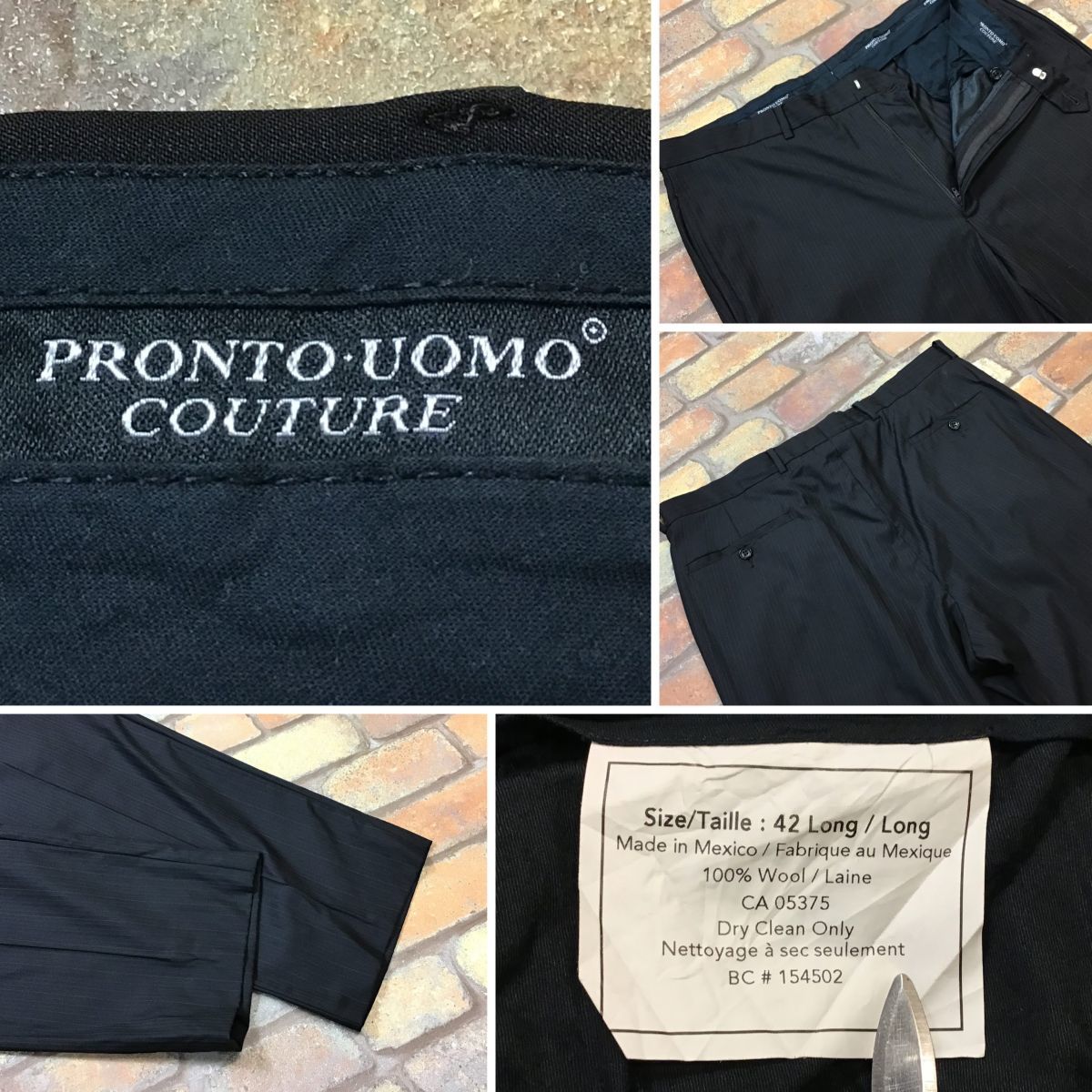 BP2-179★W88センチ位★アメリカ買付商品★格安【PRONTO UOMO】ストライプ ドレスパンツ【42 L メンズ XL】ブラック USA古着 スラックス_画像5