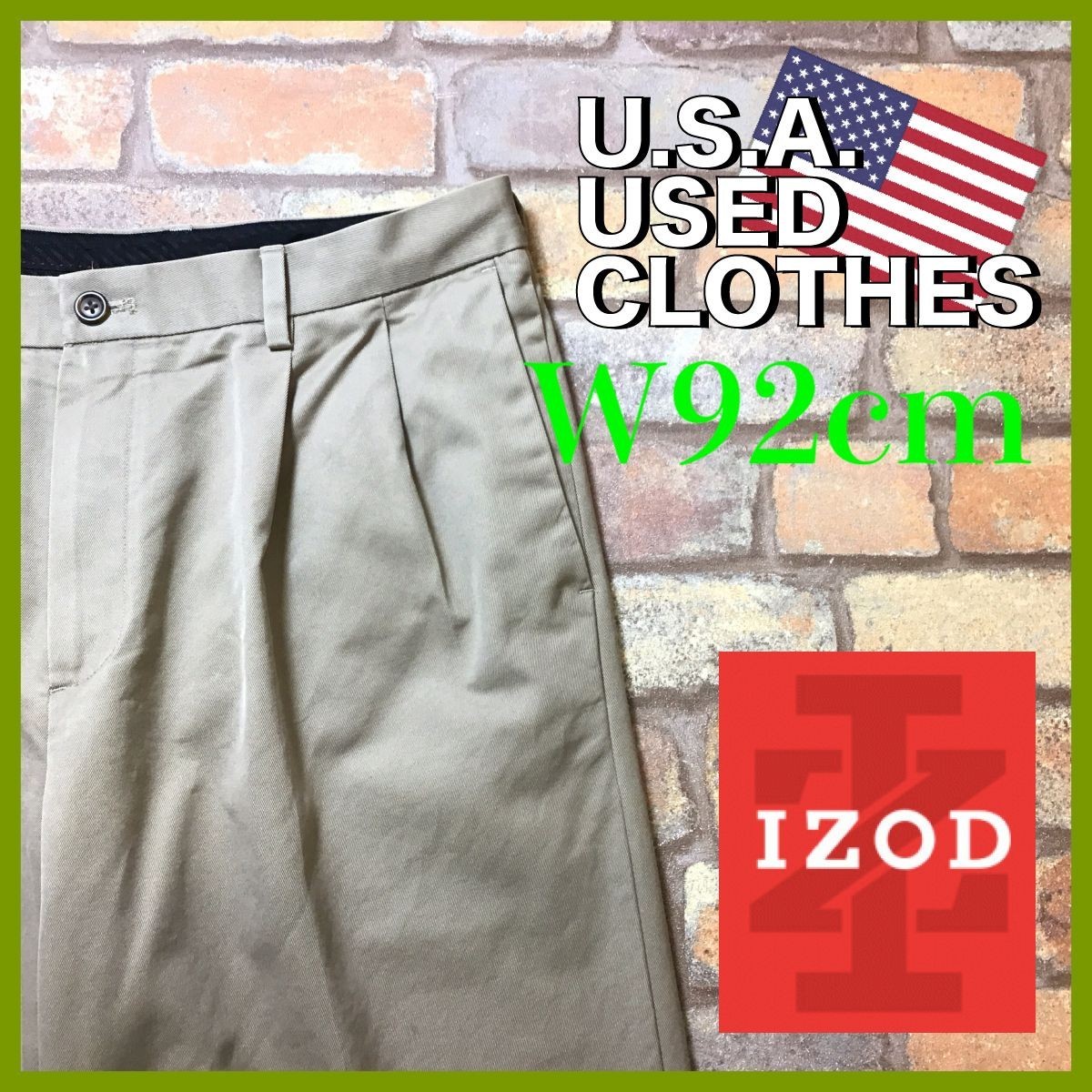 BP2-860★W92センチ位★USA古着★USAビッグサイズ★【IZOD アイゾッド】2タック コットンスラックス【W36 メンズ XL】ベージュ ゴルフ チノ_画像2