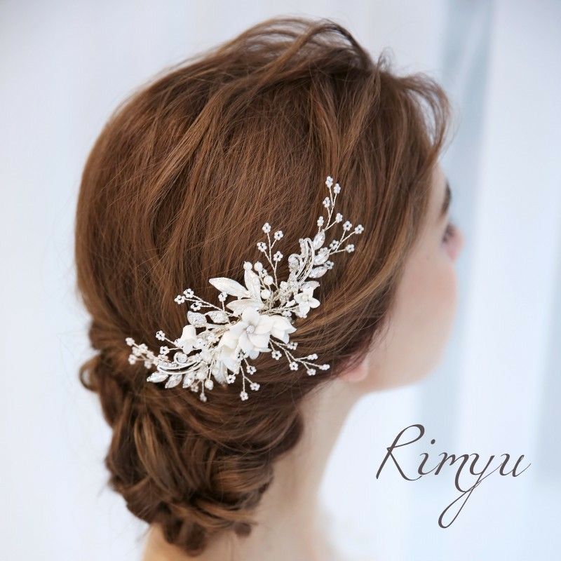 【大幅値下げ】白いお花とパールビジュー ヘッドドレス ウェディング アクセサリー ヘッドドレス 結婚式 髪飾り かんざし 2