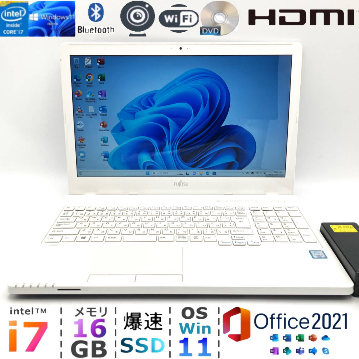 ハイエンドi7【メモリ16GB+爆速新品SSD/Core i7-6700HQ】富士通 WA2/A3☆Windows11 ノートパソコン/Office2021/Bluetooth/HD Webカメラ_画像1