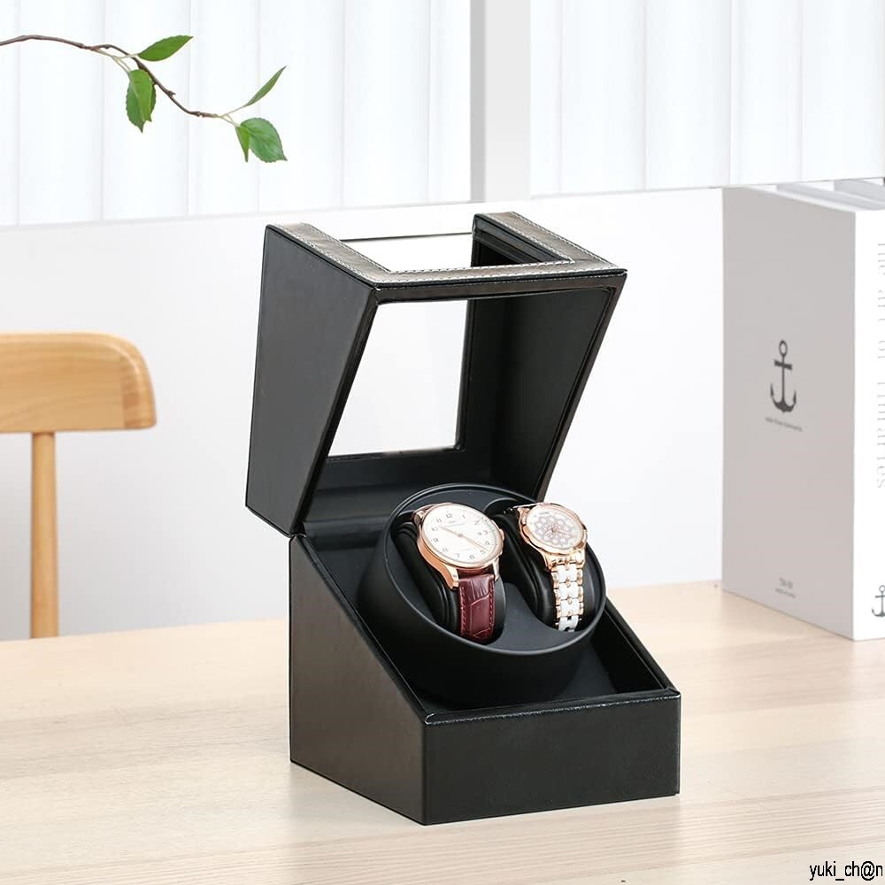 ワインディングマシーン ブラックレザ- ウォッチワインダー 自動巻き時計 日本製 マブチモーター 設計 腕時計自動巻き上げ機 男女腕時計