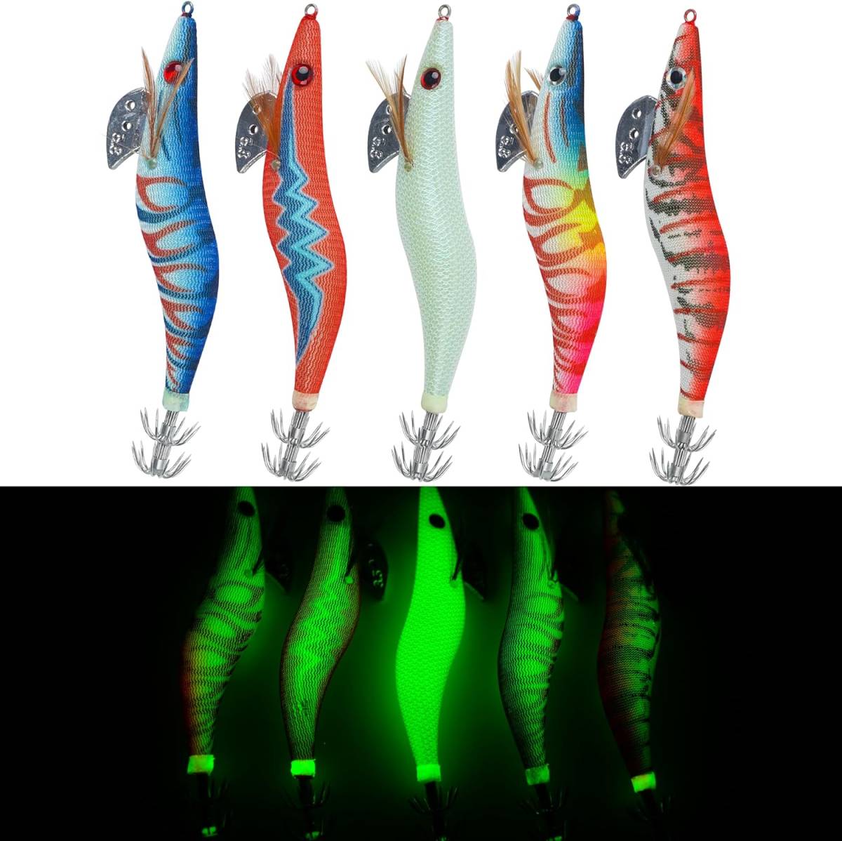 エギセット 5本3号　夜光 エギルアー タコエギ イカ釣り エギング釣り専用 タコエギ 餌木セット 爆色セット　イカ タコ ナイト _画像5