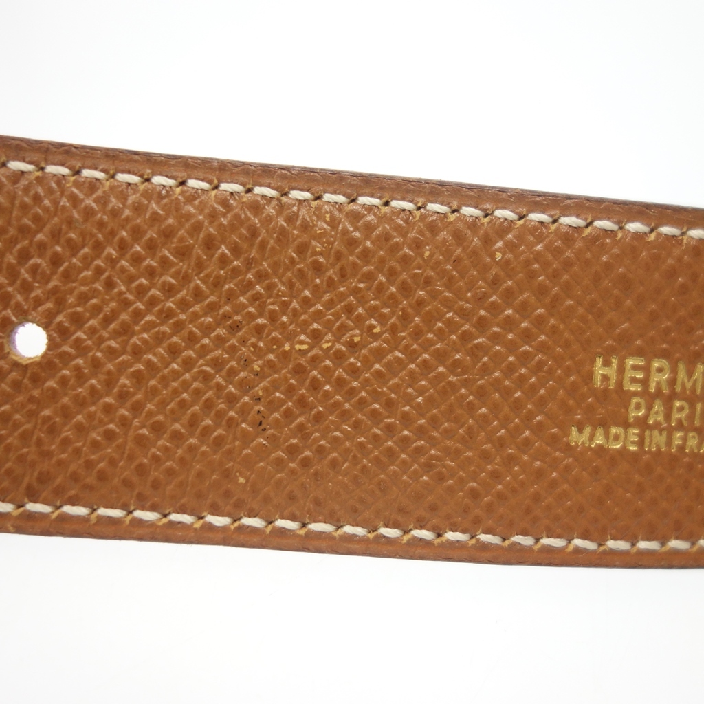 美品◆エルメス レザーベルト Hバックル ミニコンスタンス ゴールド金具 Y刻印 サイズ65 茶×赤系 HERMES【AFI13】_画像6