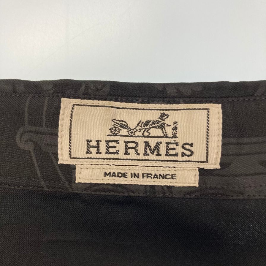 エルメス シャツ ロングスリーブ 総柄 シルク100％ サイズ42 ブラック系 HERMES【AFB22】_画像7