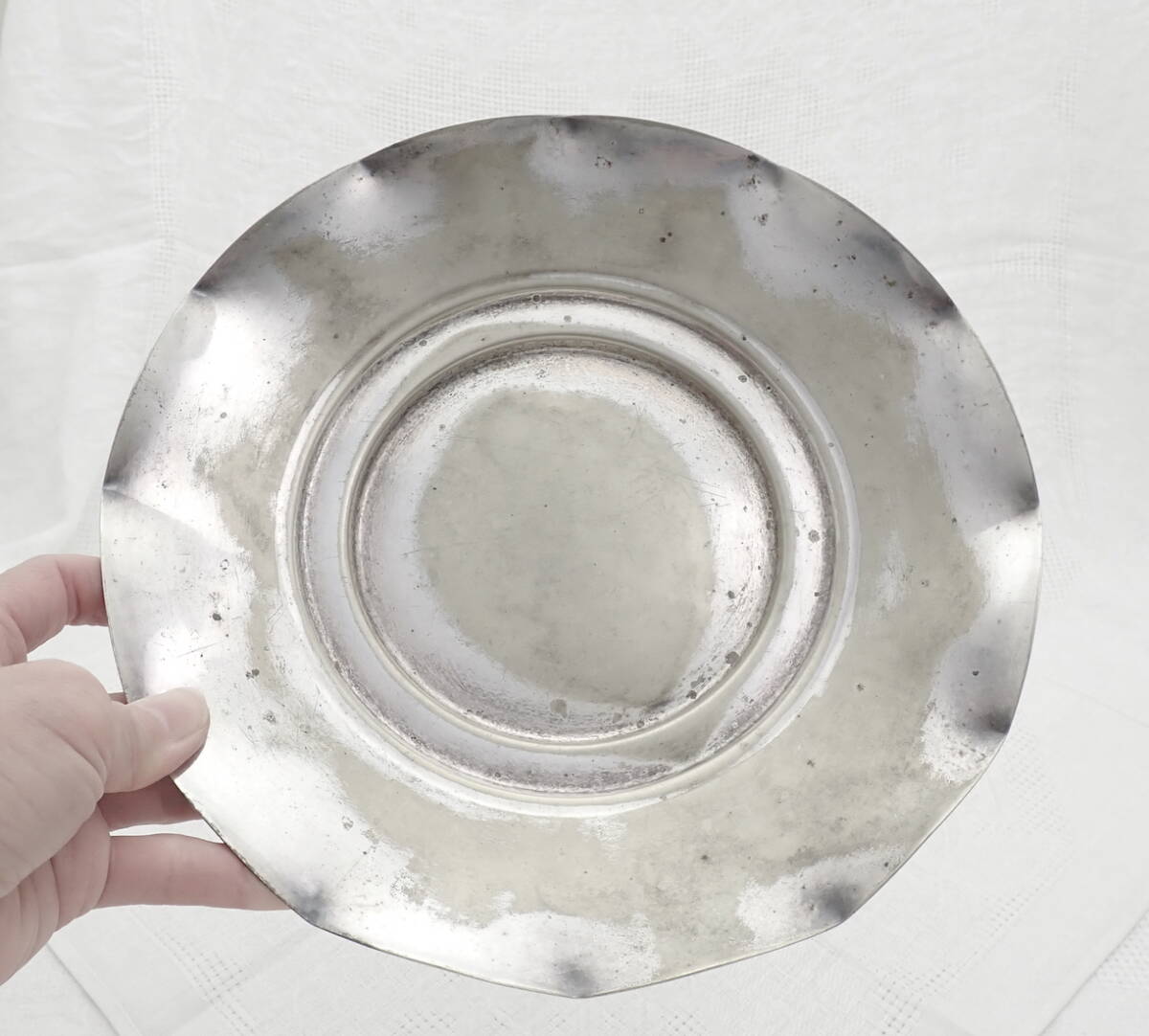 JOHN COLLYER & CO LTD 英国アンティーク Silver EPNS シルバープレート ボンボンディッシュ キャッシュトレイ 菓子皿 23㎝ イギリス製の画像1