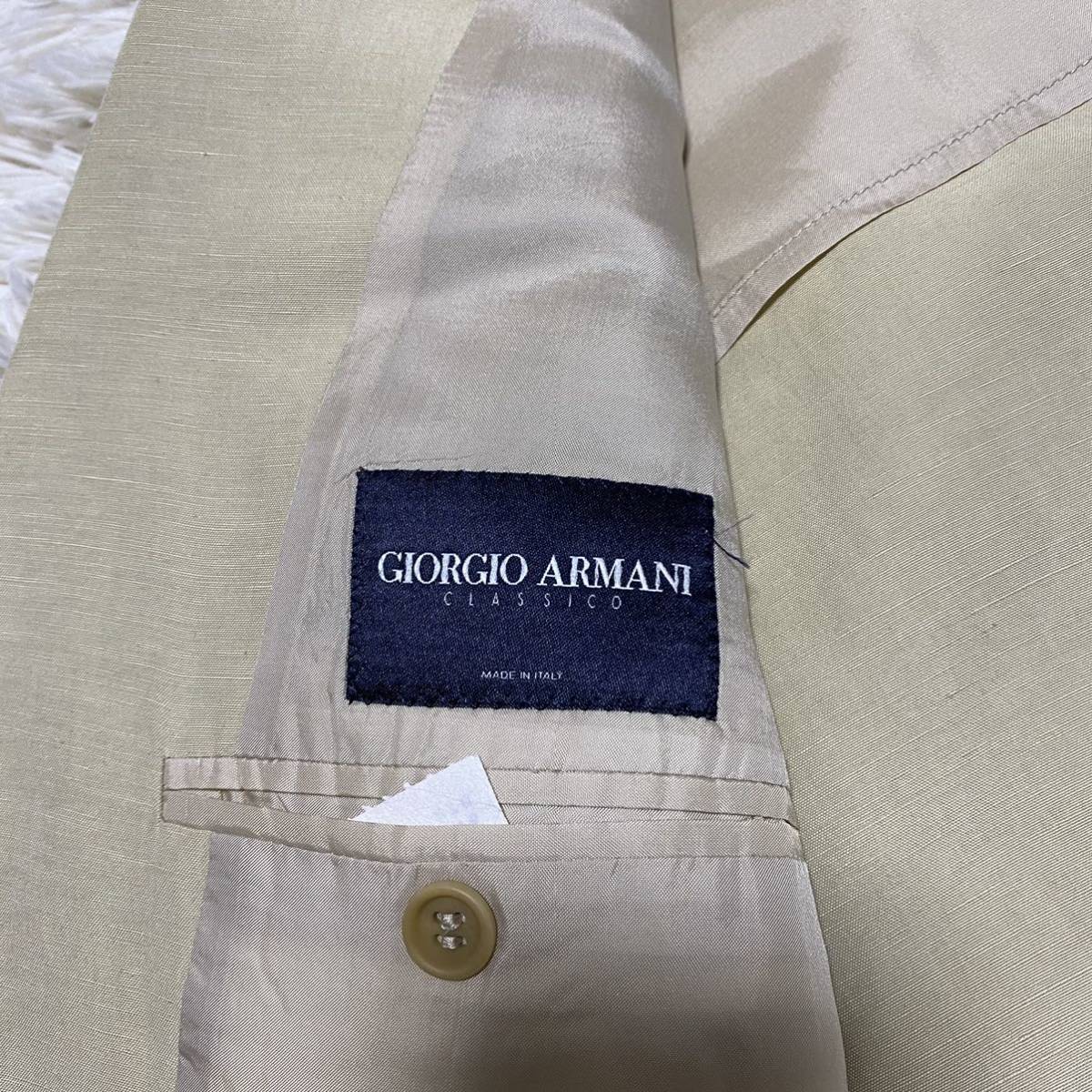 最上級黒タグ/XLサイズ GIORGIO ARMANI ジョルジオアルマーニ セットアップ スーツ 背抜き ベージュ系 メンズ LL リネン シルク_画像4