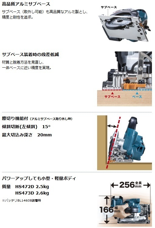 マキタ 125mm 14.4V 充電式マルノコ HS472DZ (青) [本体のみ] 【鮫肌チップソー付・無線連動非対応】 ■安心のマキタ純正/新品/未使用■_画像3