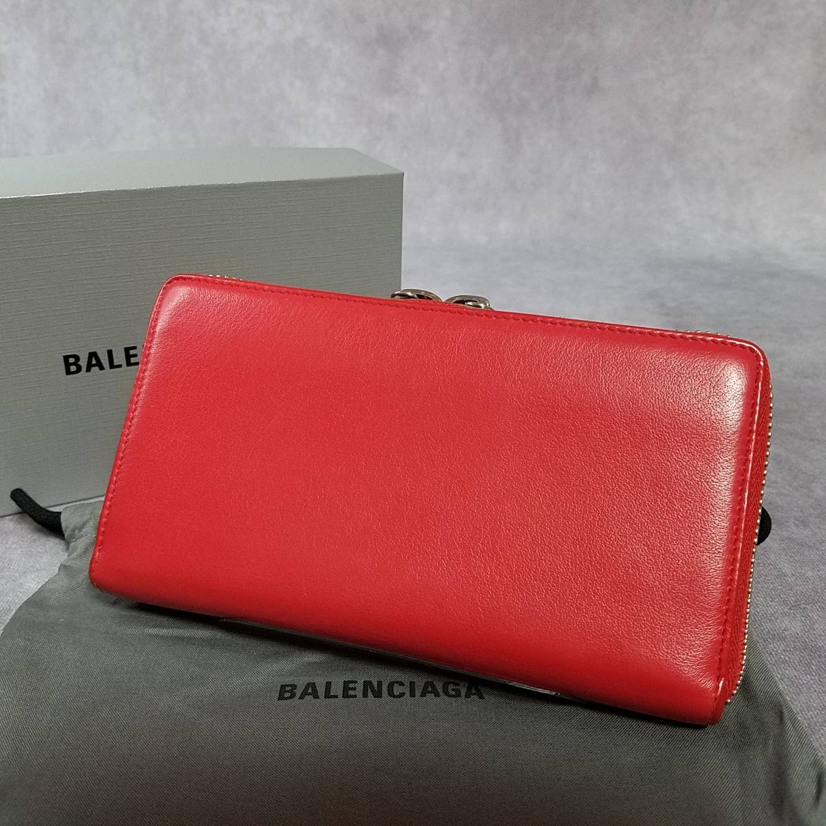 【美品】　BALENCIAGA　バレンシアガ　正規品　本革　レザー　ペーパー　コンチネンタル　ラウンドファスナー長財布　ウォレット　保存箱