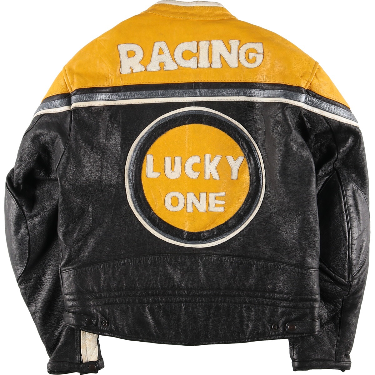  old clothes MAKSON back embroidery leather racing jacket men's XL /eaa415376