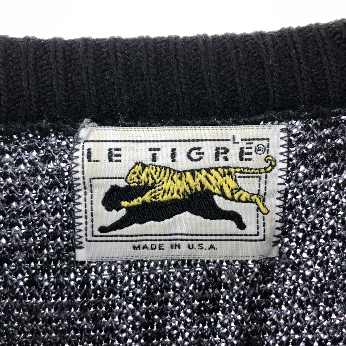 古着 LE TIGRE 総柄 アクリルニットセーター USA製 メンズL /eaa364998 【SS2403】_画像3