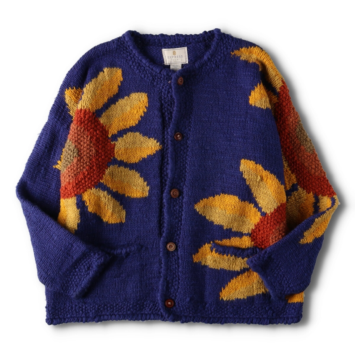 古着 EXPRESS TRICOT HAND KNIT ハンドニット 花柄 ウールニットカーディガン メンズXL /eva000588 【SS2403】