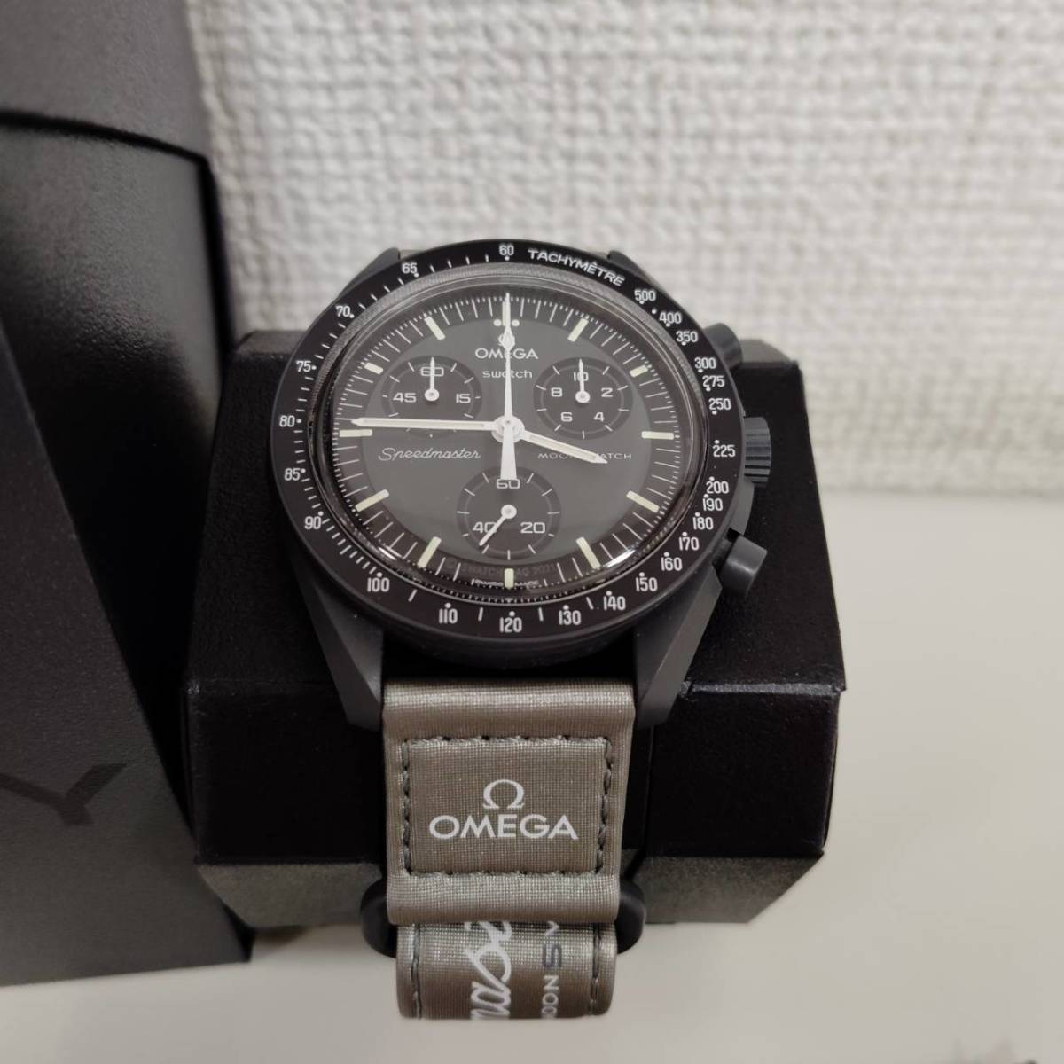 【F-14224】OMEGA オメガ スピードマスター Swatch コラボ ミッション トゥ マーキュリー S033A100 クロノグラフ ブラック文字盤 腕時計_画像2