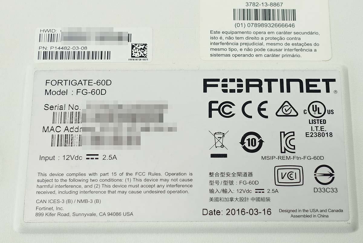 2台セット AC付 初期化済 FORTINET フォーティネット FortiGate FG-60D FG-30E Firewall UTM ネットワーク ファイアウォール S020540_画像4