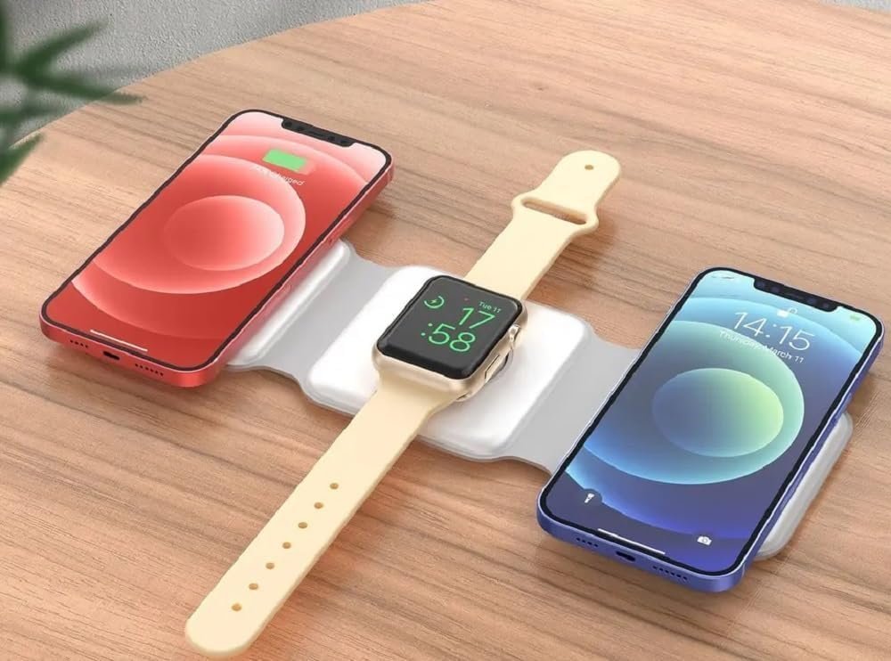 2023年最新型 3in1 三つ折りコンパクト 折り畳み ケーブル1本 ワイヤレス充電器 白　急速充電 USB TypeC端子 iPhone Apple watch Pods_画像6