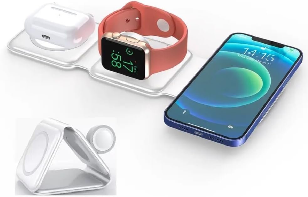 2023年最新型 3in1 三つ折りコンパクト 折り畳み ケーブル1本 ワイヤレス充電器 白　急速充電 USB TypeC端子 iPhone Apple watch Pods_画像5