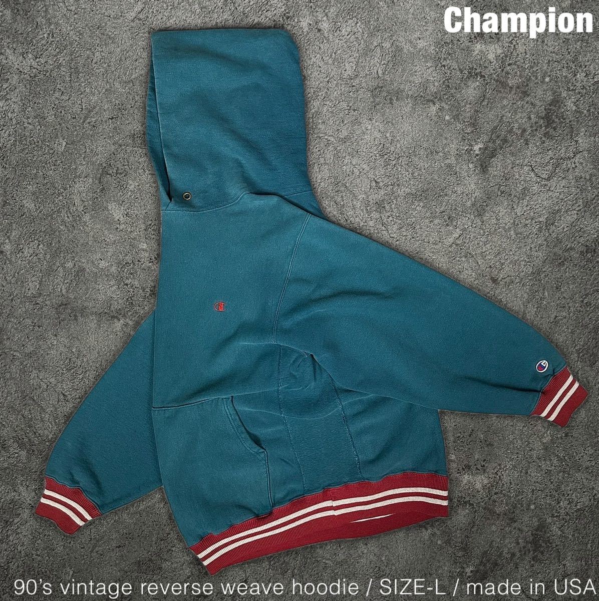 希少 Champion 90s ビンテージ USA製 L 刺繍タグ リブライン リバースウィーブ パーカー チャンピオン スウェット_画像1