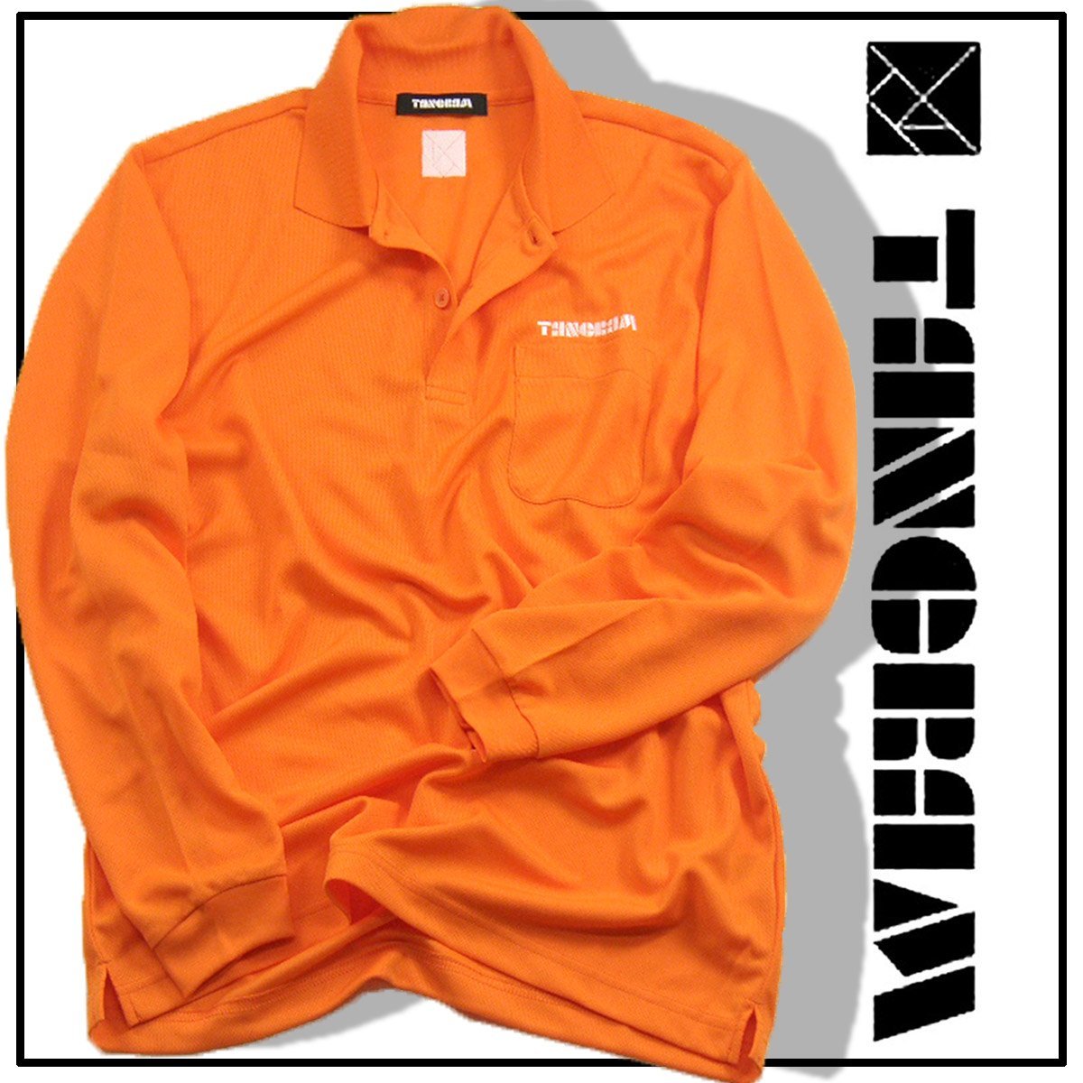 新品 【TANGRAM / タングラム】吸水速乾 UVカット 長袖 ポロシャツ M オレンジ ストレッチ ★353297