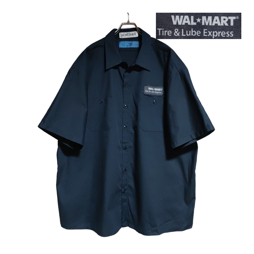 CiNTAS 半袖ワークシャツ size 3XL オーバーサイズ ネイビー ゆうパケットポスト可 胸 ワッペン WAL★MART 古着 洗濯 プレス済 ｄ08_画像1