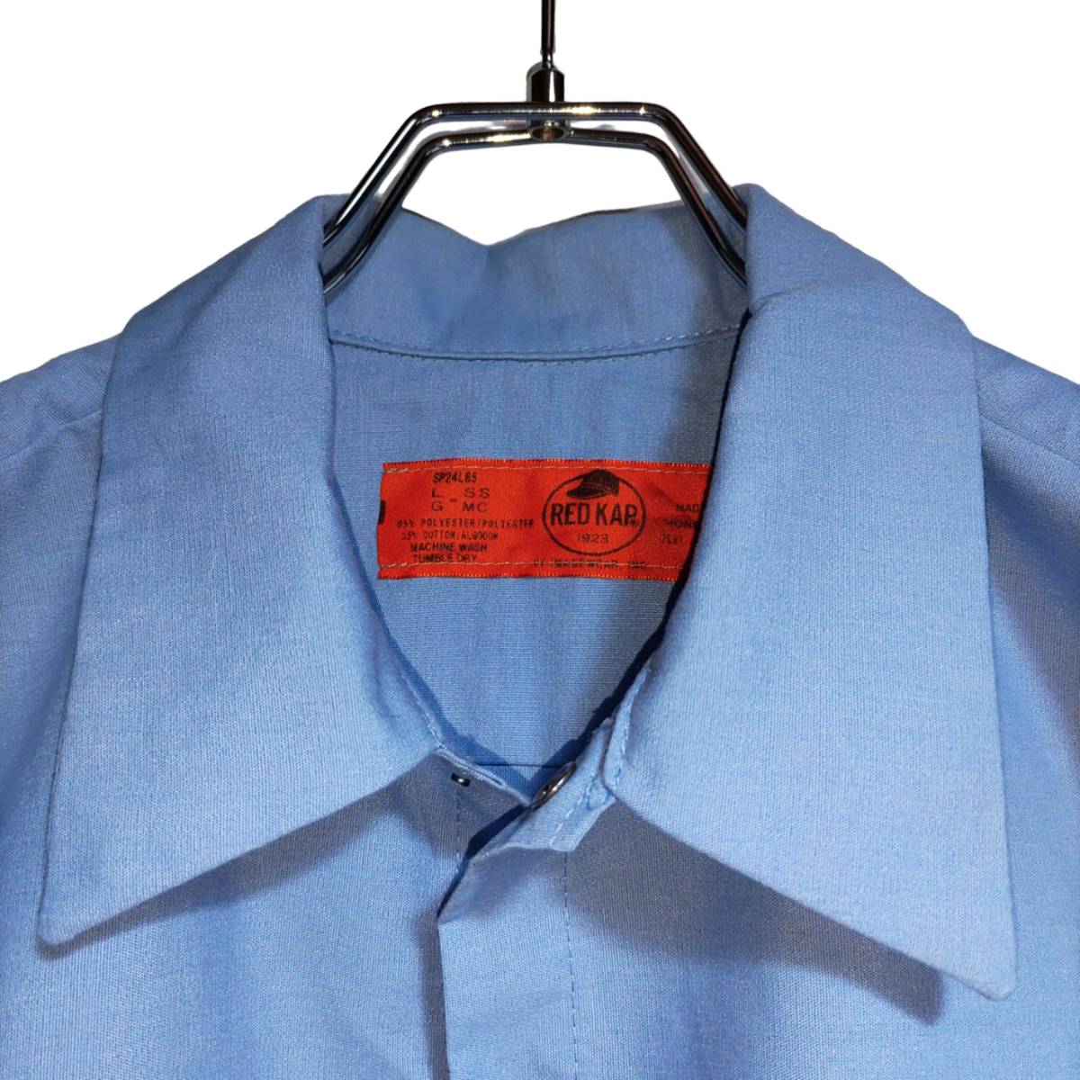RED KAP 半袖ワークシャツ size L ブルー ゆうパケットポスト可 胸 刺繍 Booz 古着 洗濯 プレス済 ｃ24_画像2