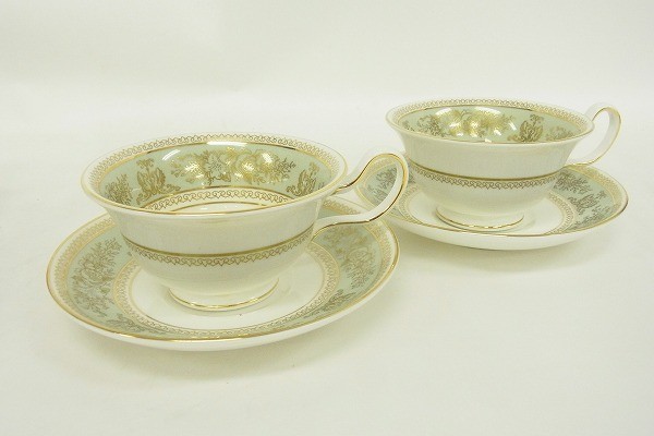 A016-J10-3484 WEDGWOOD ウエッジウッド COLUMBIA SAGE GREEN カップ＆ソーサー 2客 現状品⑧_画像1