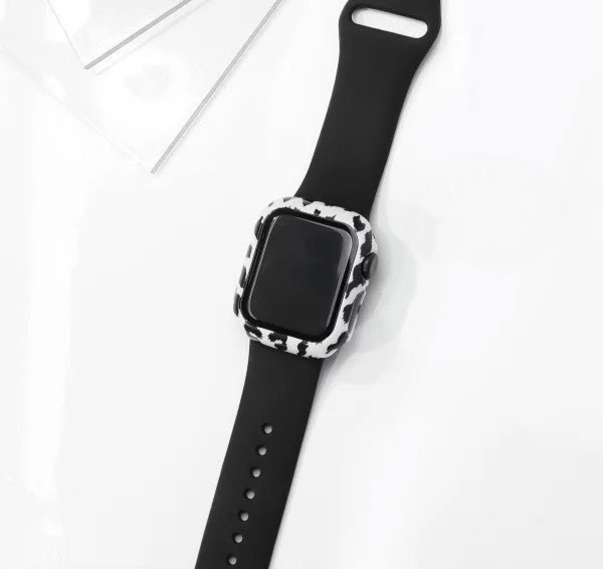 Apple watch　保護　ケース　ヒョウ柄　45mm　強化ガラス