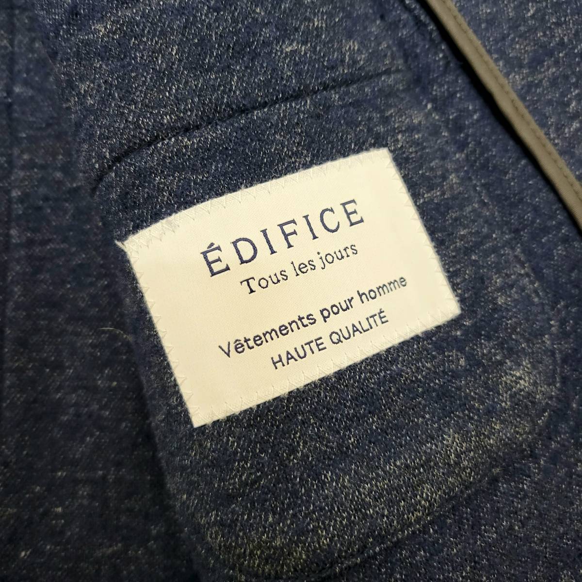 未使用級 エディフィス EDIFICE スーツ テーラードジャケット アンコン ウール×コットン デニム調 ストレッチ インディゴ 裏パイピング M_画像7