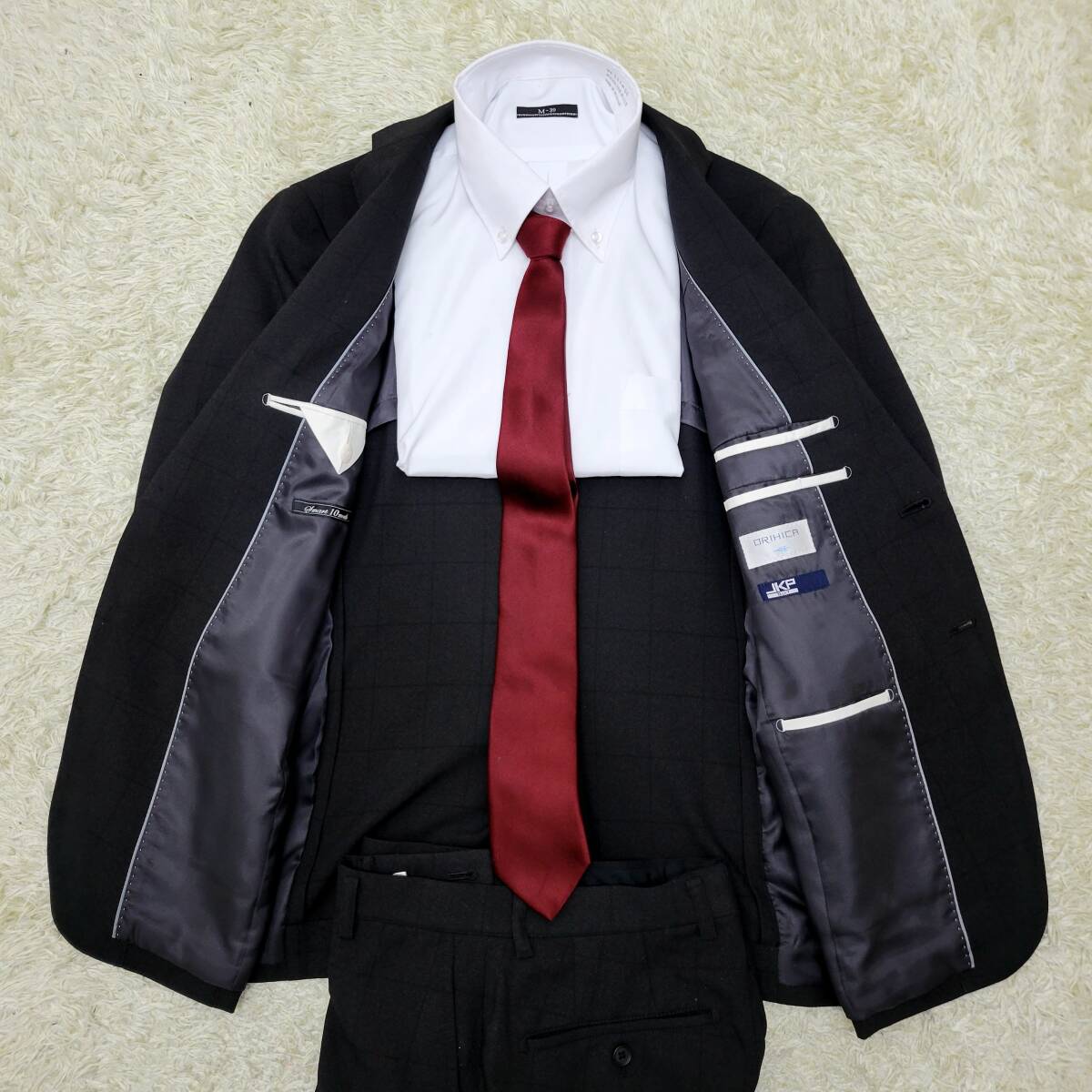 オリヒカ ORIHICA スーツ セットアップ テーラードジャケット JKP ウール ウィンドウペンチェック ストレッチ 軽量 ダークブラウン M位_画像5