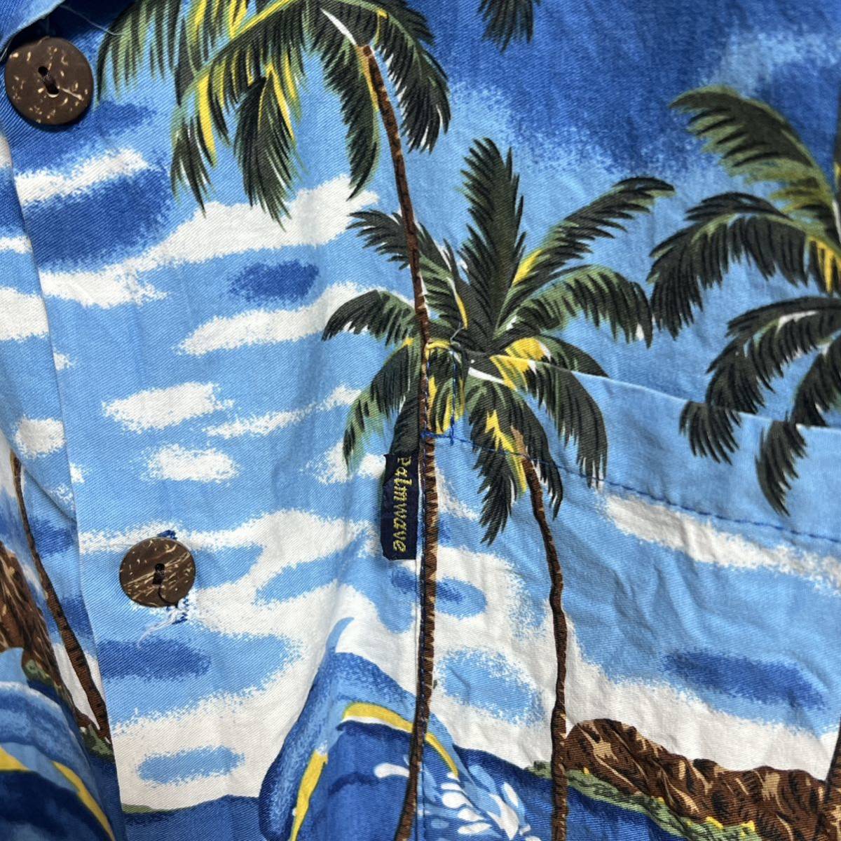 Palmnave Hawaii アロハシャツ ハワイアンシャツ　ハイビスカス　イルカ　ヤシの木　コットン　サイズM_画像3