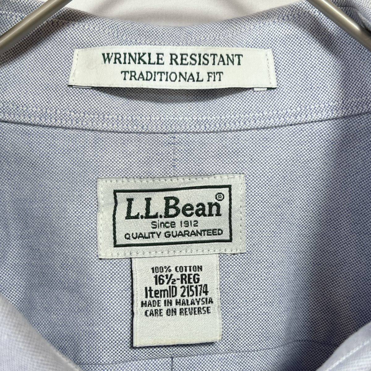 L.L.Bean エルエルビーン　ボタンダウン 半袖シャツ シンプル無地 コットンツイル　サイズ16 1/2-REG ビッグシルエット_画像3