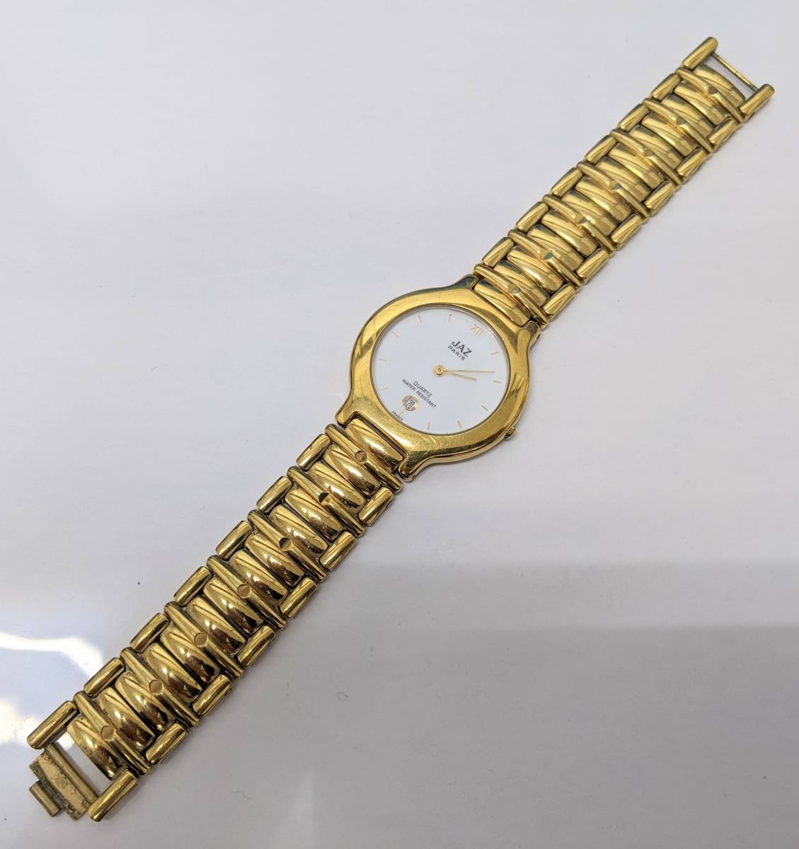 【685】アンティーク　コレクション　JAZ　ジャズ　クオーツ　腕時計　ゴールド　白文字盤　フランス　パリ　アナログ　2針　デイト　SS_画像1