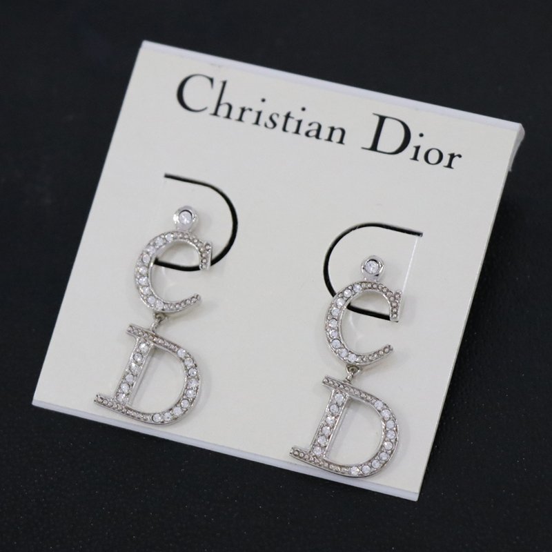 ◆ 送料無料 ◆ Christian Dior / クリスチャン ディオール ◆ CD ロゴ ピアス ◆ ラインストーン シルバーカラー ◆