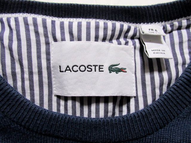 ★美品★LACOSTE ラコステ クルーネック コットン セーター サイズ6★ネイビー 紺 丸首 ニット ワニロゴ USサイズXL 大きいサイズ 人気_画像8