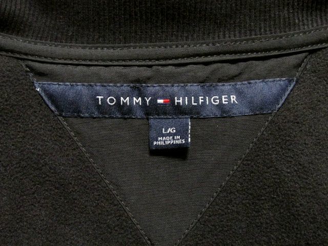 ★美品★TOMMY HILFIGER トミーヒルフィガー フルジップ ナイロン切替 スウェット ブルゾン L★ブラック 黒 トラックジャケット ロゴ刺繍の画像9