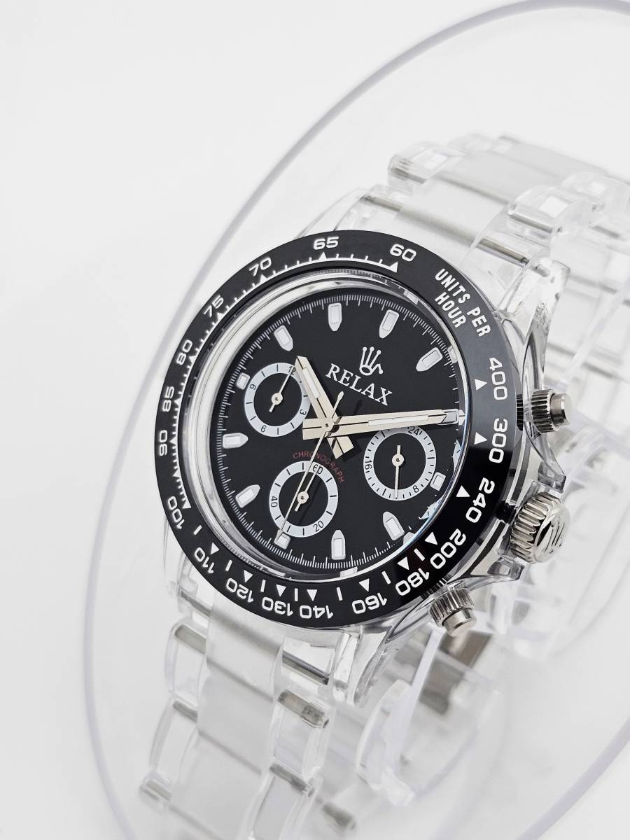 【1円UP】リラックス 王冠ロゴ D8 腕時計 クロノ 爆発的な人気のあるモデルの一つ御時計 黒文字盤 所ジョージ_画像4
