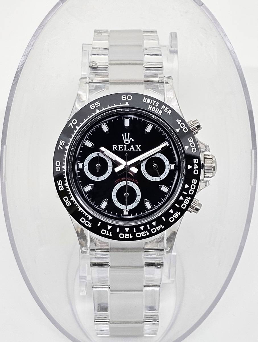 【1円UP】リラックス 王冠ロゴ D8 腕時計 クロノ 爆発的な人気のあるモデルの一つ御時計 黒文字盤 所ジョージ_画像3