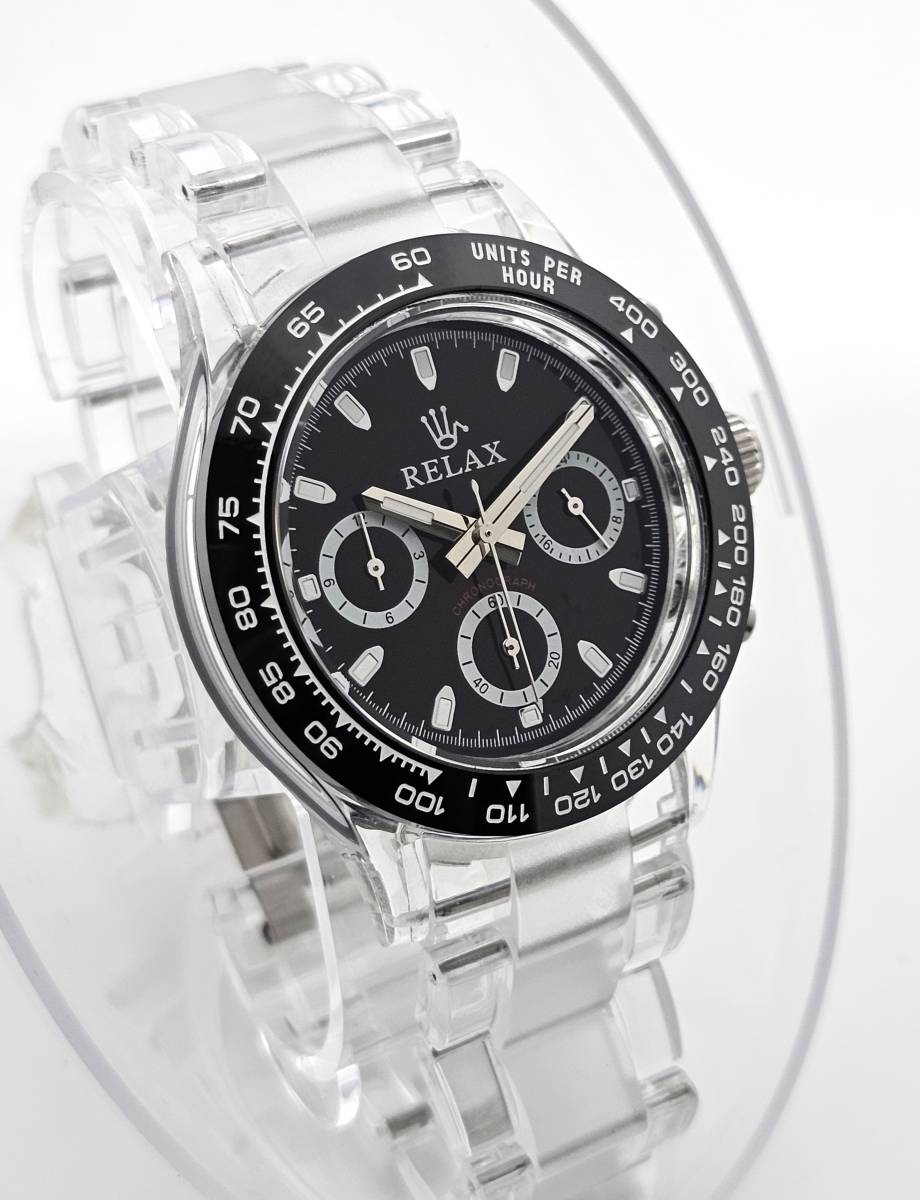 【1円UP】リラックス 王冠ロゴ D8 腕時計 クロノ 爆発的な人気のあるモデルの一つ御時計 黒文字盤 所ジョージ_画像5