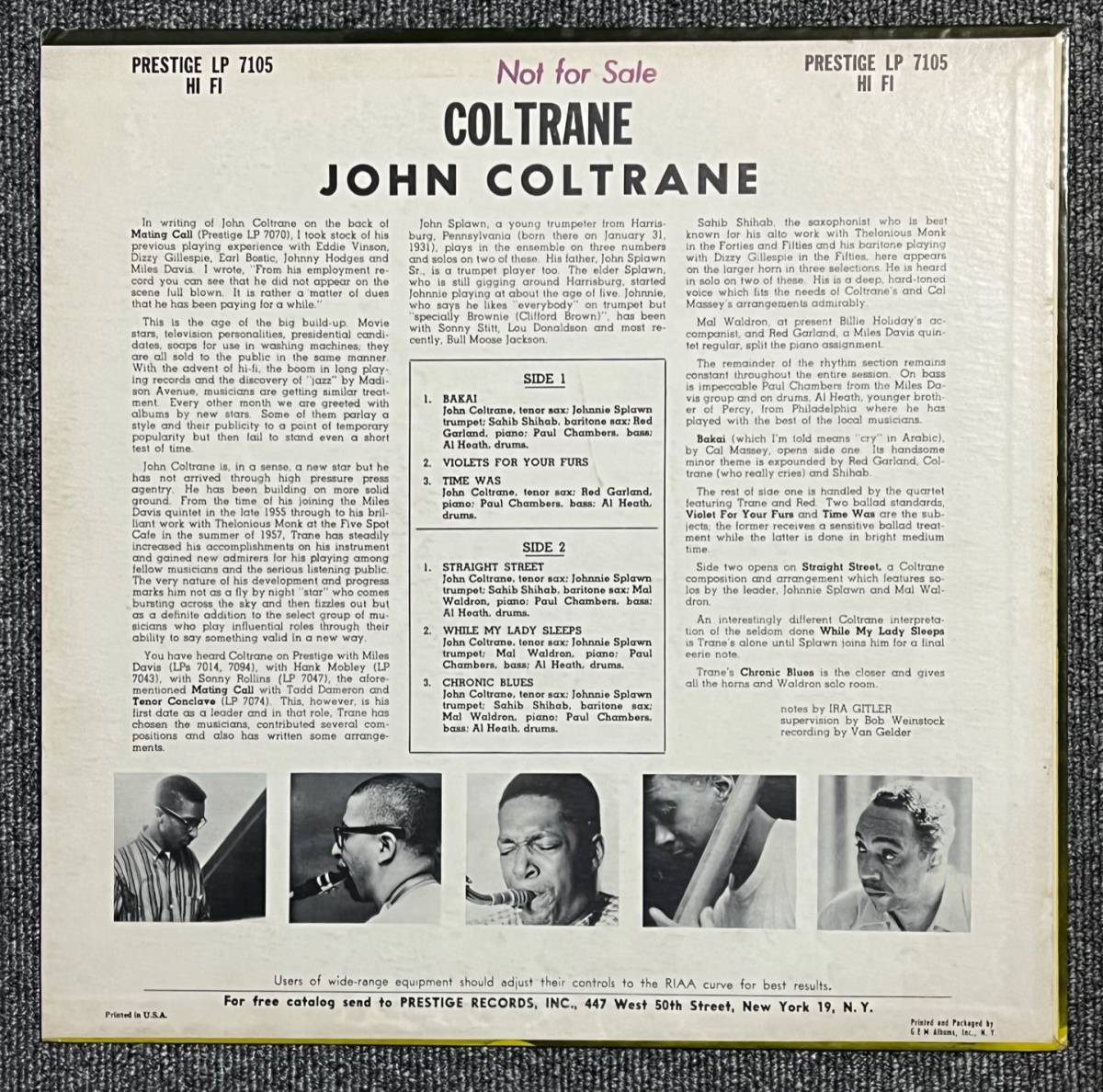 【オリジナル/極美品】『 Coltrane 』 John Coltrane Mal Waldron Red Garland Sahib Shihab ジョン・コルトレーン レッド・ガーランド_画像2