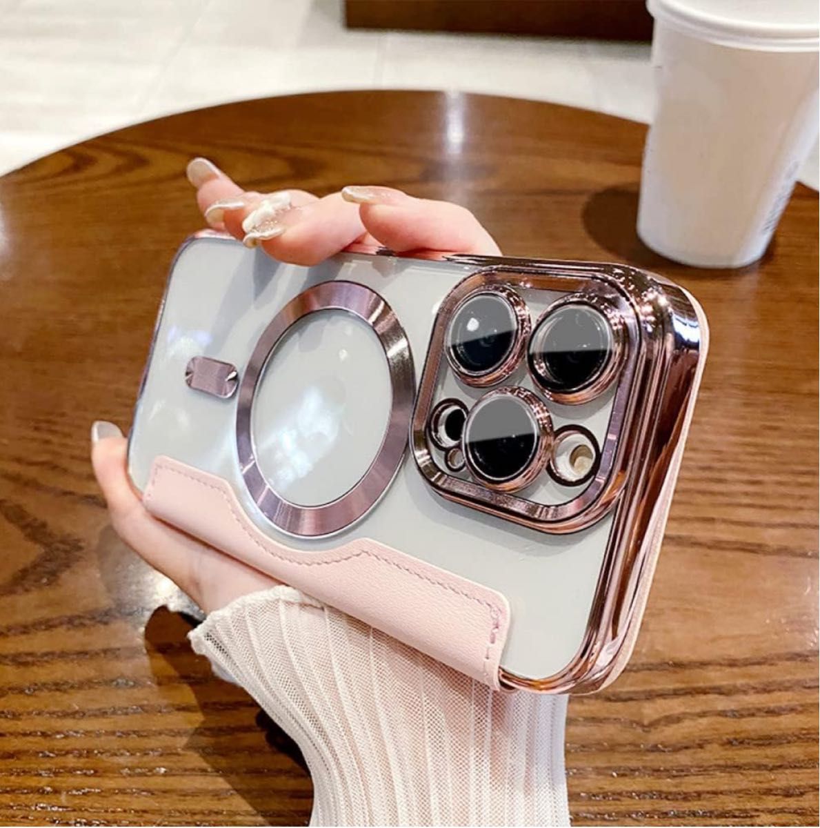 iPhone15Pro ピンク　手帳型　カード　MagSafe　マグネット韓国 磁気吸着 耐衝撃 Pro
